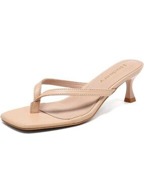 Chic Women's Kitten Heels Thong Sandals - Open Toe Slip-On Dressy Slide Shoes